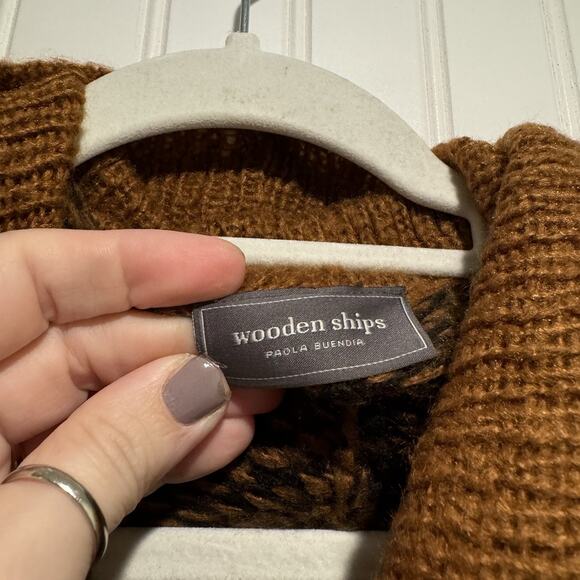 Anthropologie Wooden Ships Mohair Wool Poncho Sweater Black Brown Size Medium - Picture 4 of 7